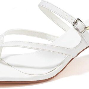 Women's Faux Leather Kitten Heels 2 Inch Slip On Open Toe Sandals